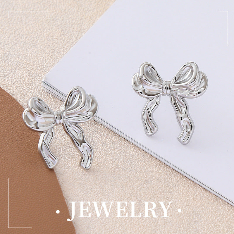 Wholesale French 18k Gold Stainless Steel Titanium Ribbon Bow Earrings